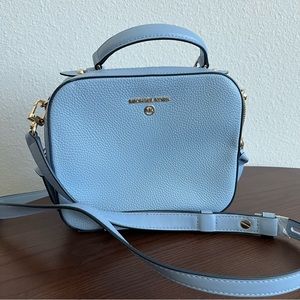 Light pastel blue Michael Kors square zippered crossbody
